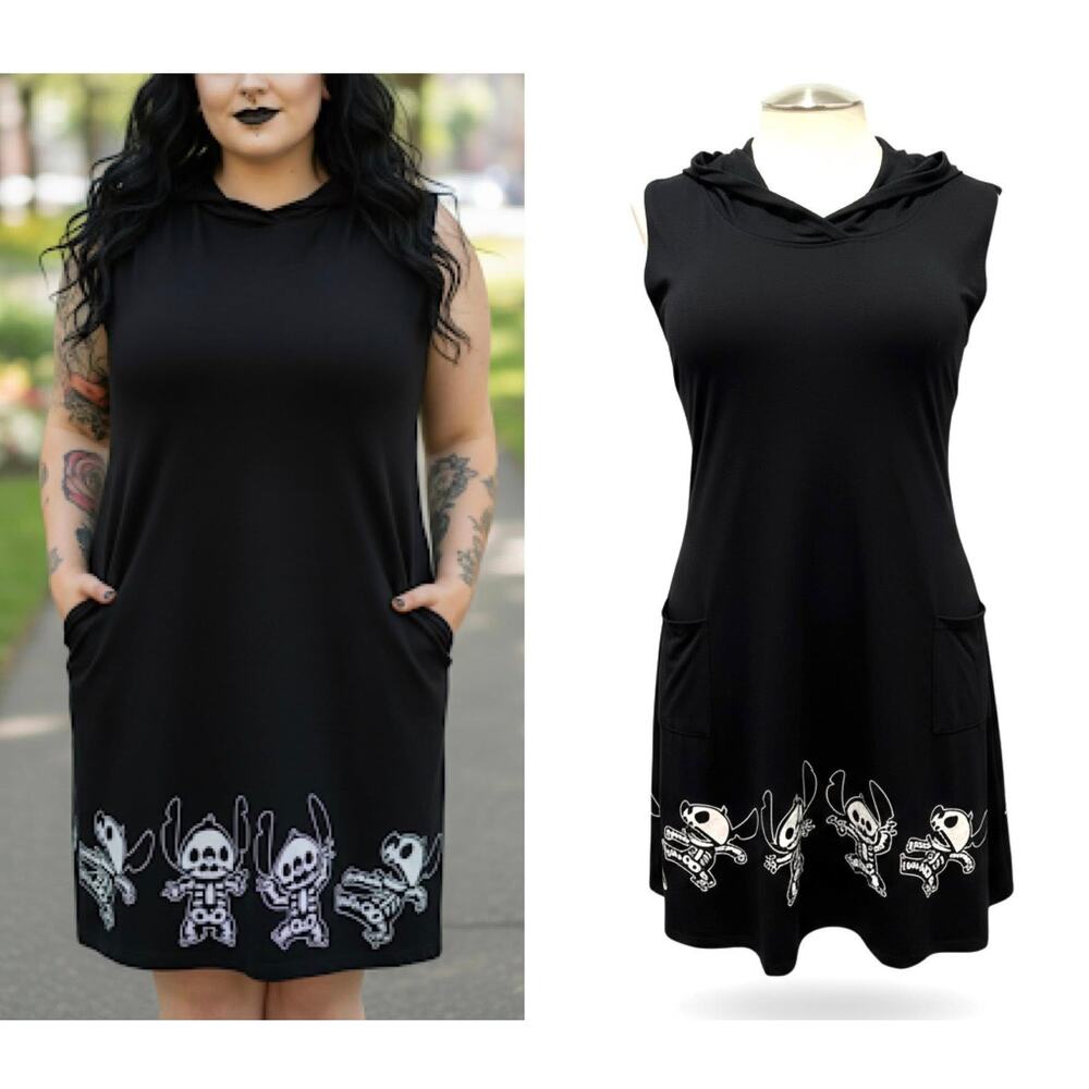 Hot Topic Plus Size 1 Disney Lilo & Stitch Hooded Skeleton Halloween Dress 1X - Picture 1 of 3